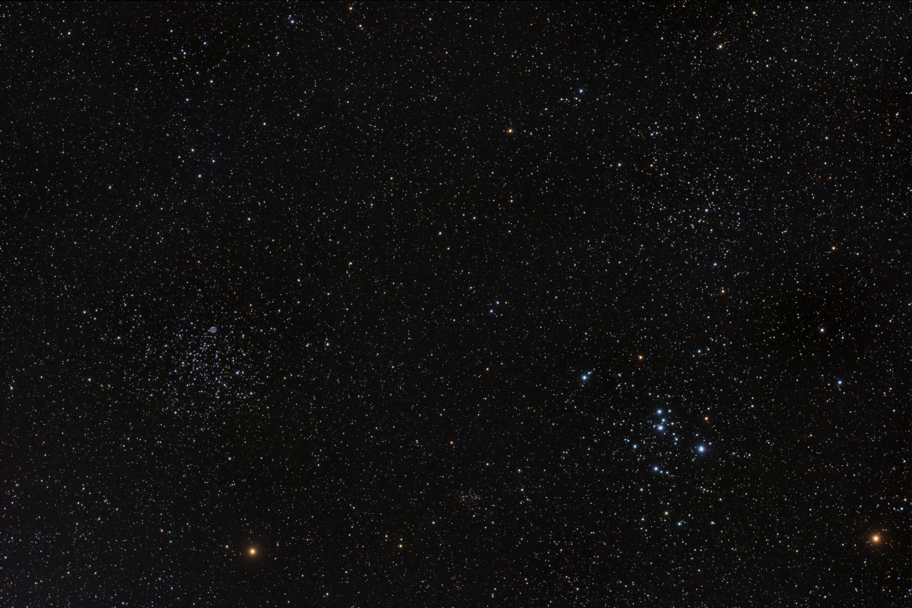 M46, M47, NGC 2423 in Puppis