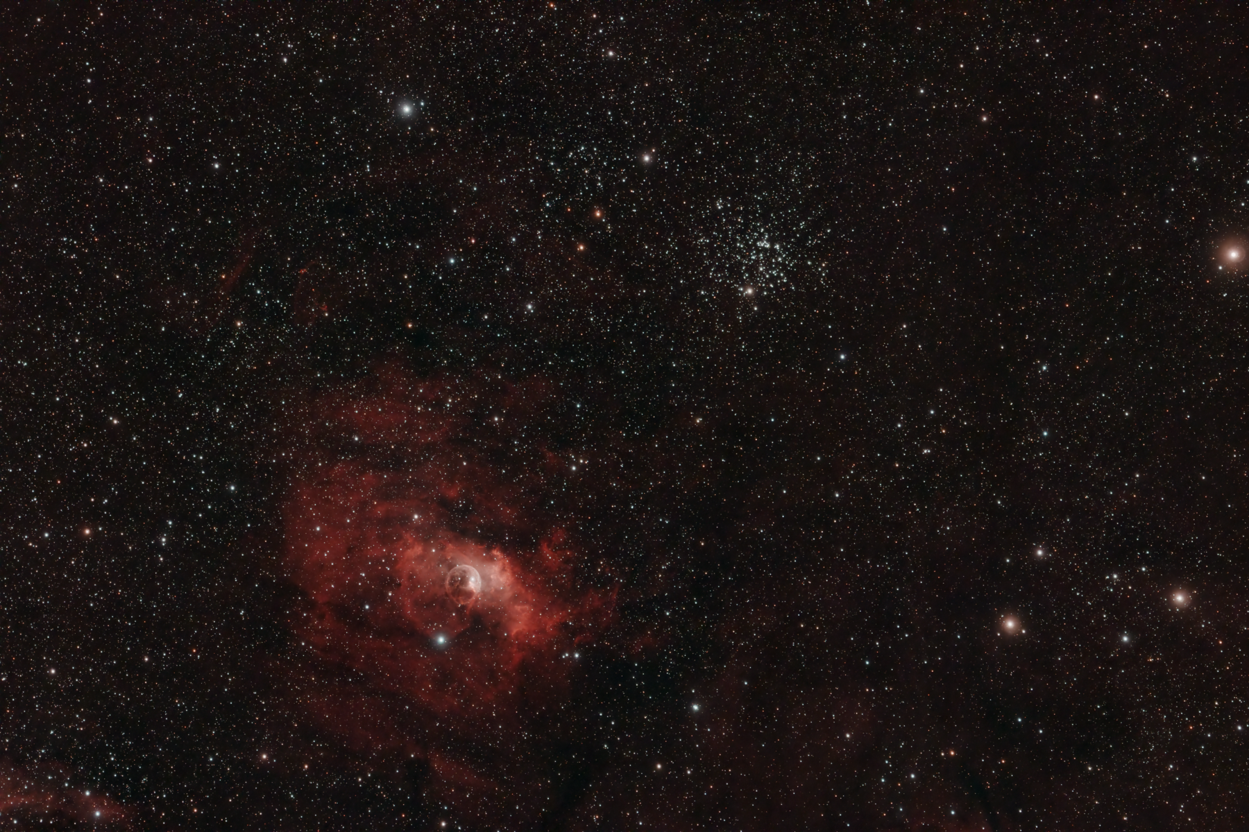 NGC 7635 and M52 in Cassiopeia